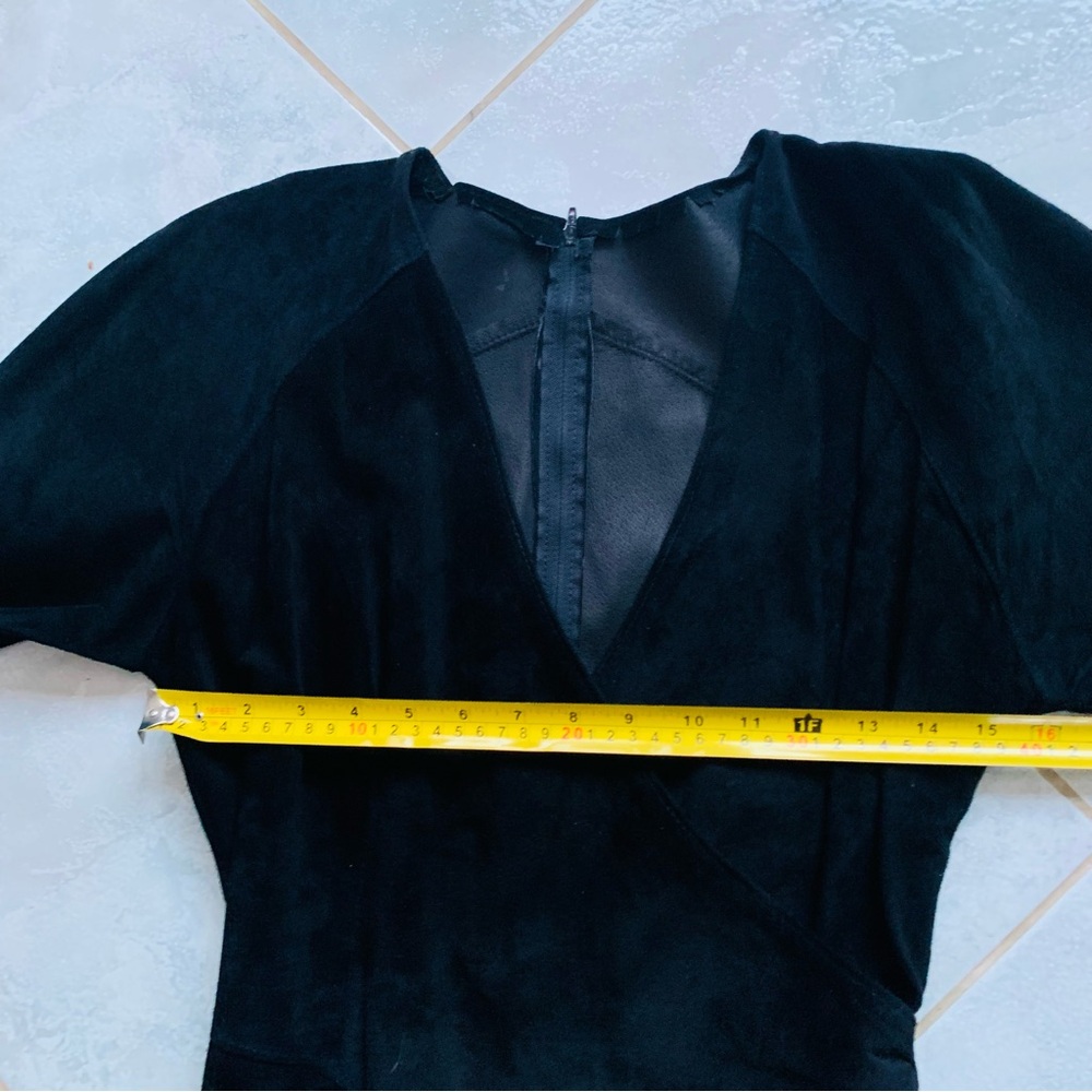 Vintage Black Suede Firenze Santa Barbara Bodycon V Neck Dress, Small - Picture 9 of 11
